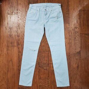 𝅺7FAMK Slim Cigarette Distressed Jeans Cloud Blue sz 27 NEW
